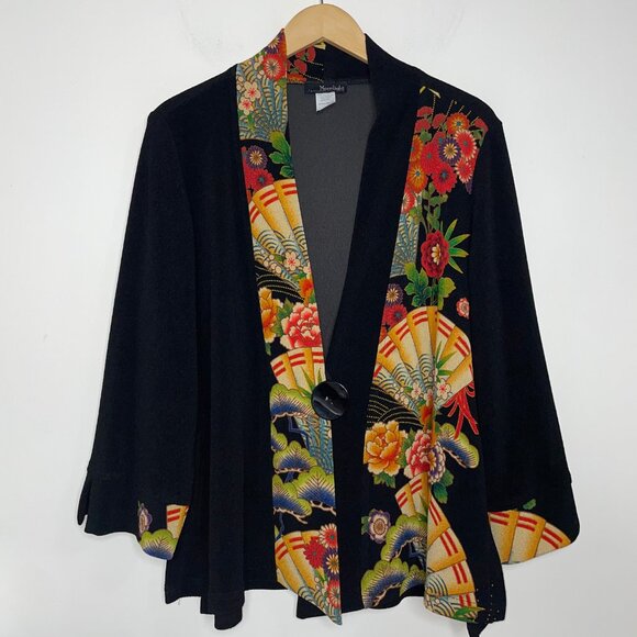MOONLIGHT Y & S Fashion Jacket Black Floral Asian Art to Wear Lagenlook Size XL - Picture 16 of 16